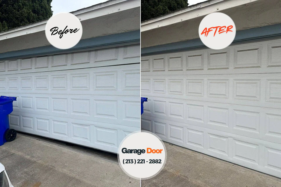 Before and after: garage door repair Bunker Hill, OR